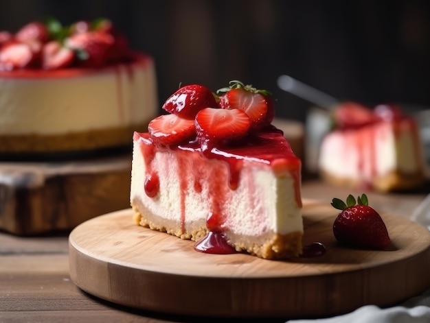 Hermosa tarta de queso con fresas casera IA generativa