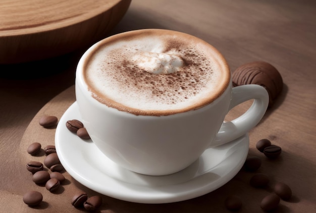 Una hermosa taza de café con el logotipo de la forma de remolino