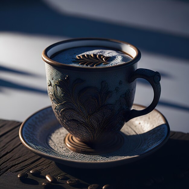 Hermosa taza de café con paisaje nevado IA generativa