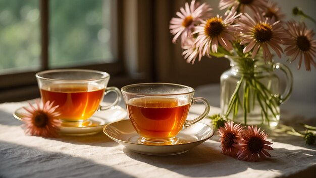 Una hermosa taza de té de la flor de la equinácea