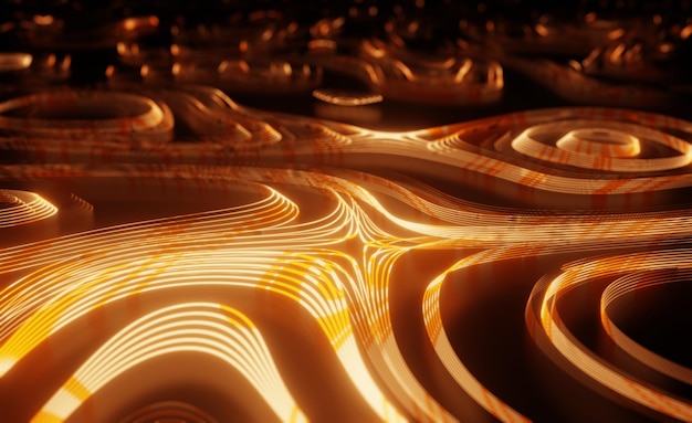 Hermosa tecnología de onda abstracta efecto de fondo concepto corporativo 3d render fondo panorámico abstracto luz de neón líneas brillantes realidad virtual espacio de copia tecnología de onda abstracta