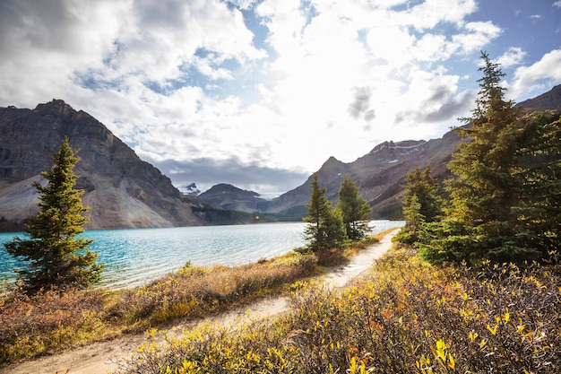 Hermosa temporada de otoño en las montañas canadienses. Fondo de otoño.