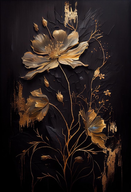 Hermosa textura floral abstracta negra y dorada
