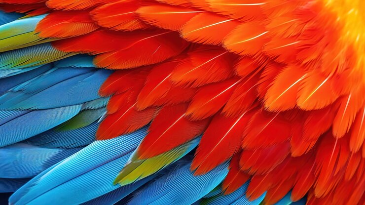 Hermosa textura de plumas de pájaro loro guacamayo escarlata ai generativo