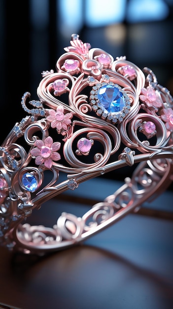 Esta hermosa tiara es una forma única de usar con incrustaciones de diamantes y morganita una gran morganita de