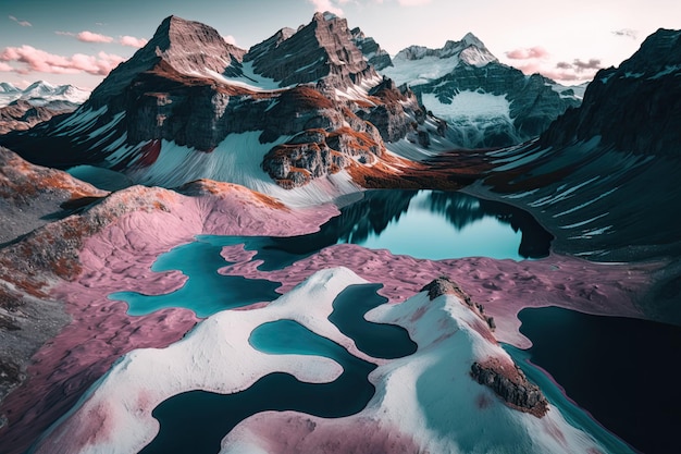 Hermosa toma aérea de montañas alpenstock Ilustración AI generativo