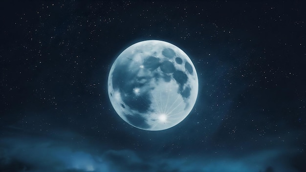 Una hermosa toma amplia de una luna llena en un cielo nocturno