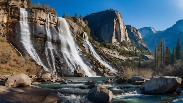 Una hermosa toma de la cascada de las cataratas de primavera del parque nacional de Yosemite en los Estados Unidos