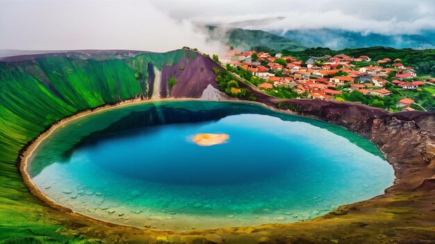 Foto una hermosa toma de la laguna quilotoa quinta ecuador