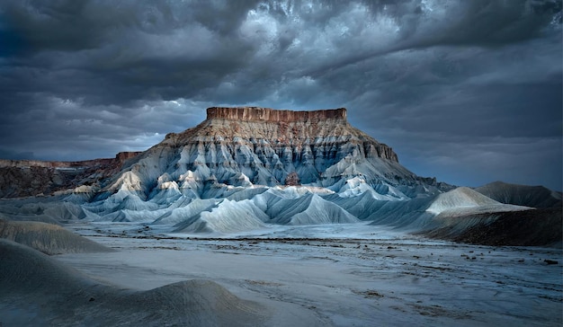 Hermosa toma de montañas nevadas en clima invernal