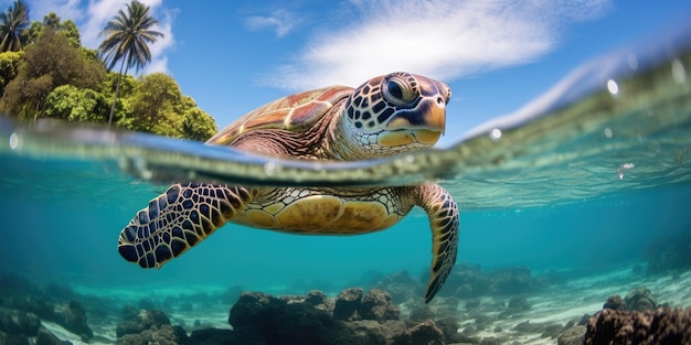 La hermosa tortuga en el océano concepto de vida silvestre y naturaleza