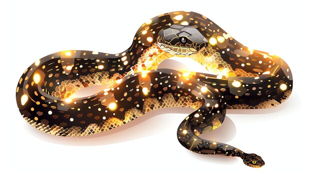 Foto una hermosa y única ilustración de una serpiente con un patrón negro y dorado la serpiente está enrollada en un círculo y su cabeza está levantada