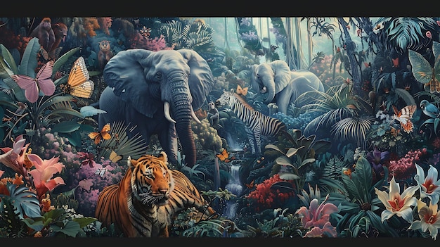 Foto una hermosa y vibrante representación de una exuberante jungla