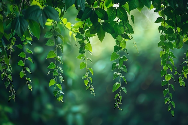 Una hermosa vid verde gran jardín con hojas y tallos colgando de una rama IA generativa