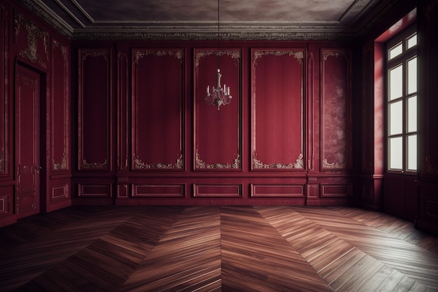 hermosa vieja habitación vacía roja oscura y dorada