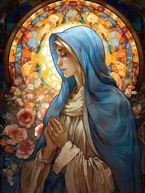 Hermosa Virgen María Nuestra Señora estilo pintado ilustración de obra de arte cristiana santa madre de Dios