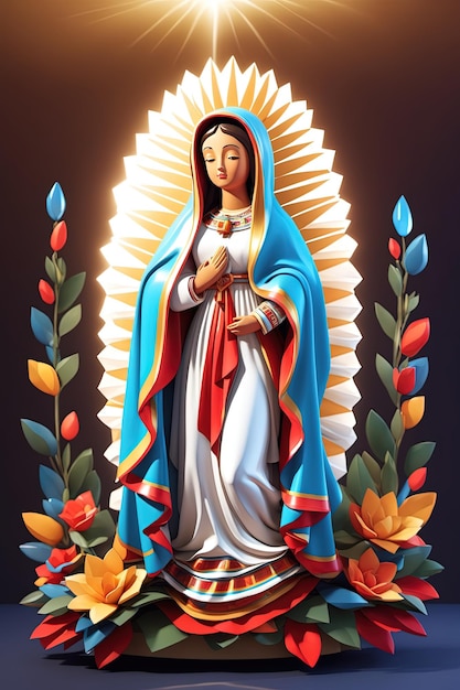 La hermosa Virgen María Nuestra Señora de Guadalupe diseño de personajes 3D modelo de dibujos animados lúdico