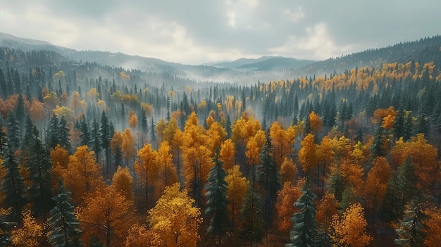 Foto una hermosa vista aérea de un bosque en otoño