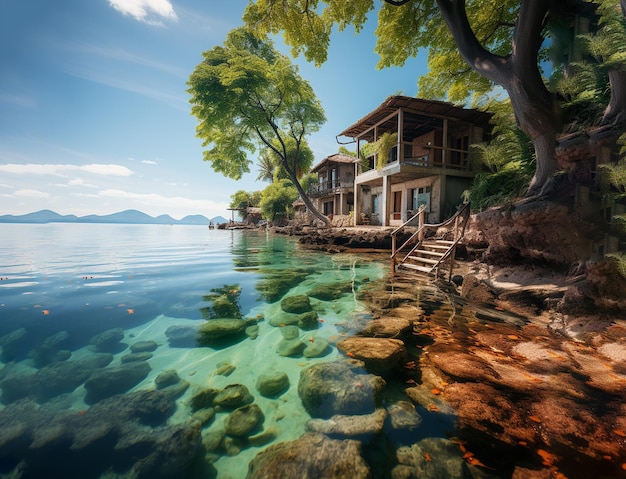 Una hermosa vista al mar en asia barco vacaciones isla turismo agua naturaleza y verano