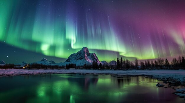 Una hermosa vista de la aurora en el cielo por la noche