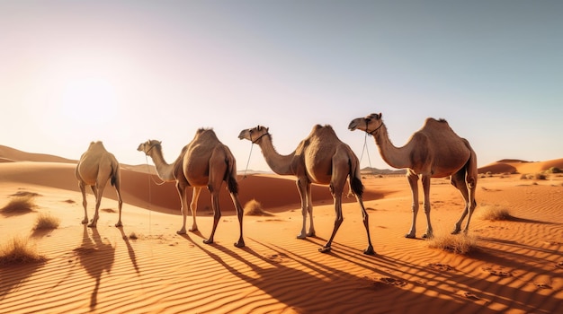 Hermosa vista de camellos en el desierto