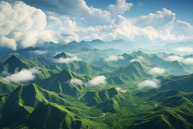 Una hermosa vista del campo de las montañas junto con las nubes