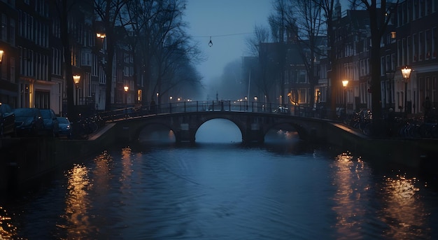 Una hermosa vista del canal de Ámsterdam con un puente