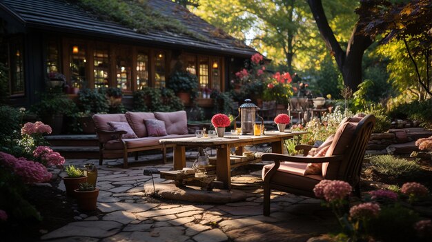 una hermosa vista de una casa en el jardín