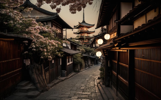 Hermosa vista del casco antiguo de Kioto IA generativa