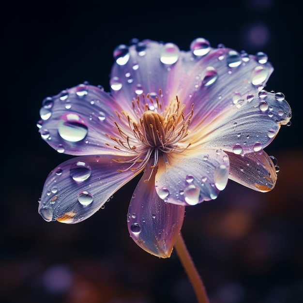 Hermosa vista de cerca de una flor con gotas de rocío en el arte generado por mits Ai