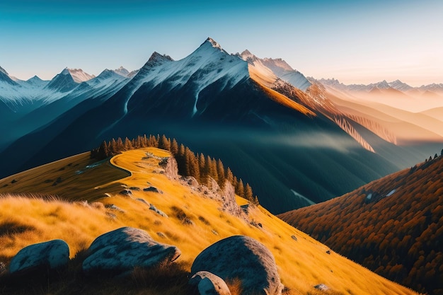 Hermosa vista de la cima de las montañas.