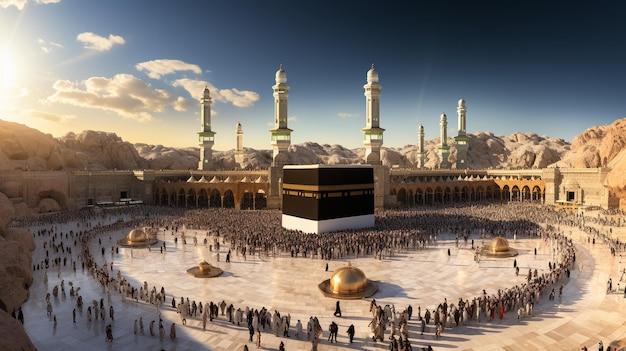 la hermosa vista de la ciudad de La Meca y también el lugar de culto de la Kaaba