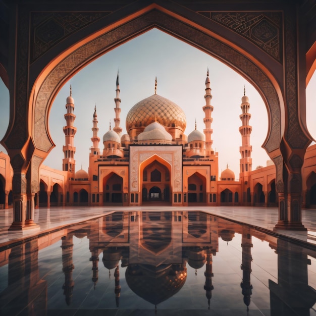 Hermosa vista exterior de la mezquita Ramadán y Eid al Adha concepto fondo islámico