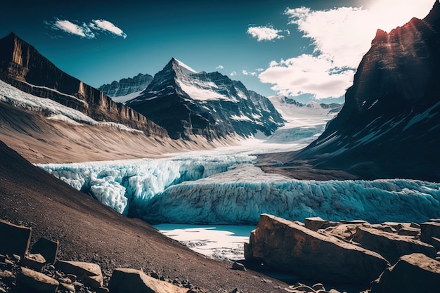 Hermosa vista del glaciar Canadas athabasca cubierto de nieve