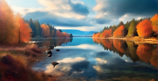 Una hermosa vista del lago en otoño