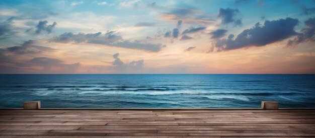 Hermosa vista del mar azul desde el muelle de madera en la playa imagen generada por IA