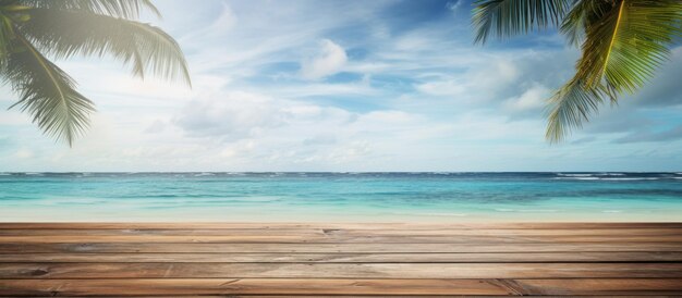 Hermosa vista del mar azul desde el muelle de madera en la playa tropical generada por la IA