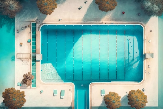 Una hermosa vista moderna de la piscina de la ciudad o del hotel desde el dron