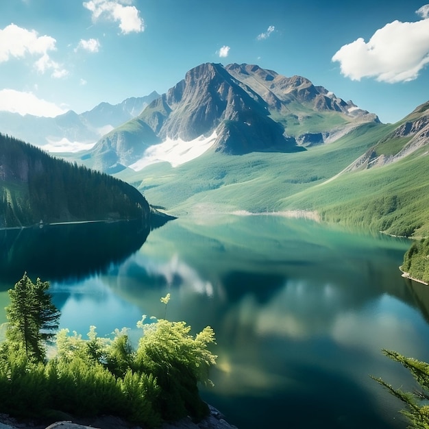 Hermosa vista de la montaña y el lago