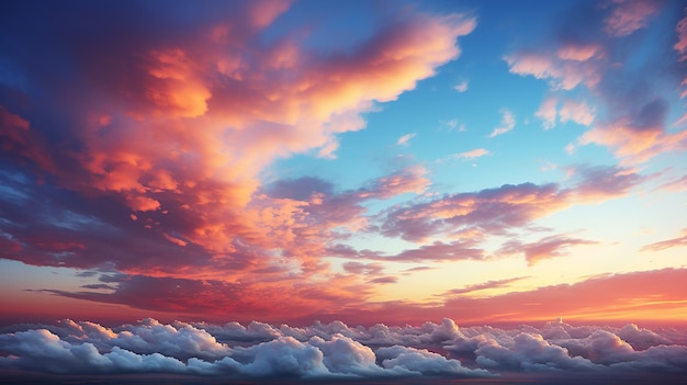 Hermosa vista de la naturaleza de las nubes cúmulos en el cielo con concepto al aire libre al atardecer