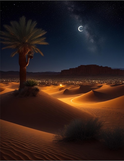 hermosa vista nocturna del desierto