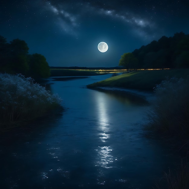 Una hermosa vista nocturna con una luna llena