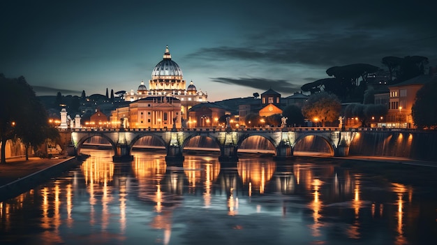 Una hermosa vista nocturna de Roma