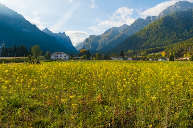 Hermosa vista del paisaje de la pequeña ciudad de Belluno al norte de Italia