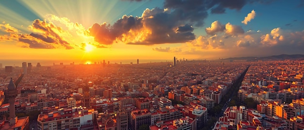 Foto la hermosa vista panorámica de la ciudad de barcelona al atardecer