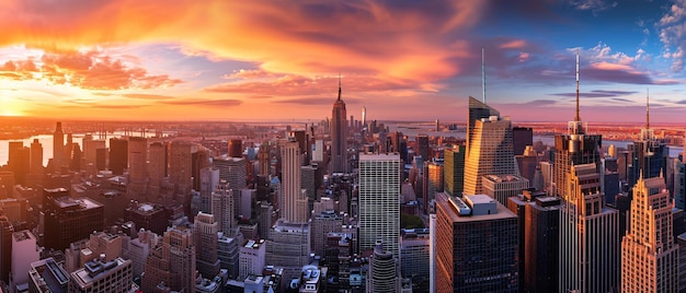 La hermosa vista panorámica de la ciudad de Nueva York al atardecer.