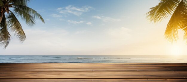 Foto hermosa vista panorámica del mar azul desde el muelle de madera en la playa imagen generada por ia