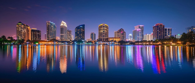 Foto la hermosa vista panorámica nocturna de la ciudad de orlando