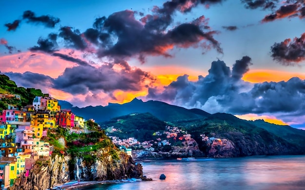 La hermosa vista panorámica de Riomaggiore bañada en el sol en verano AI_Generated