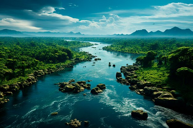 Hermosa vista del río en la selva de Costa RicaGenerative ai